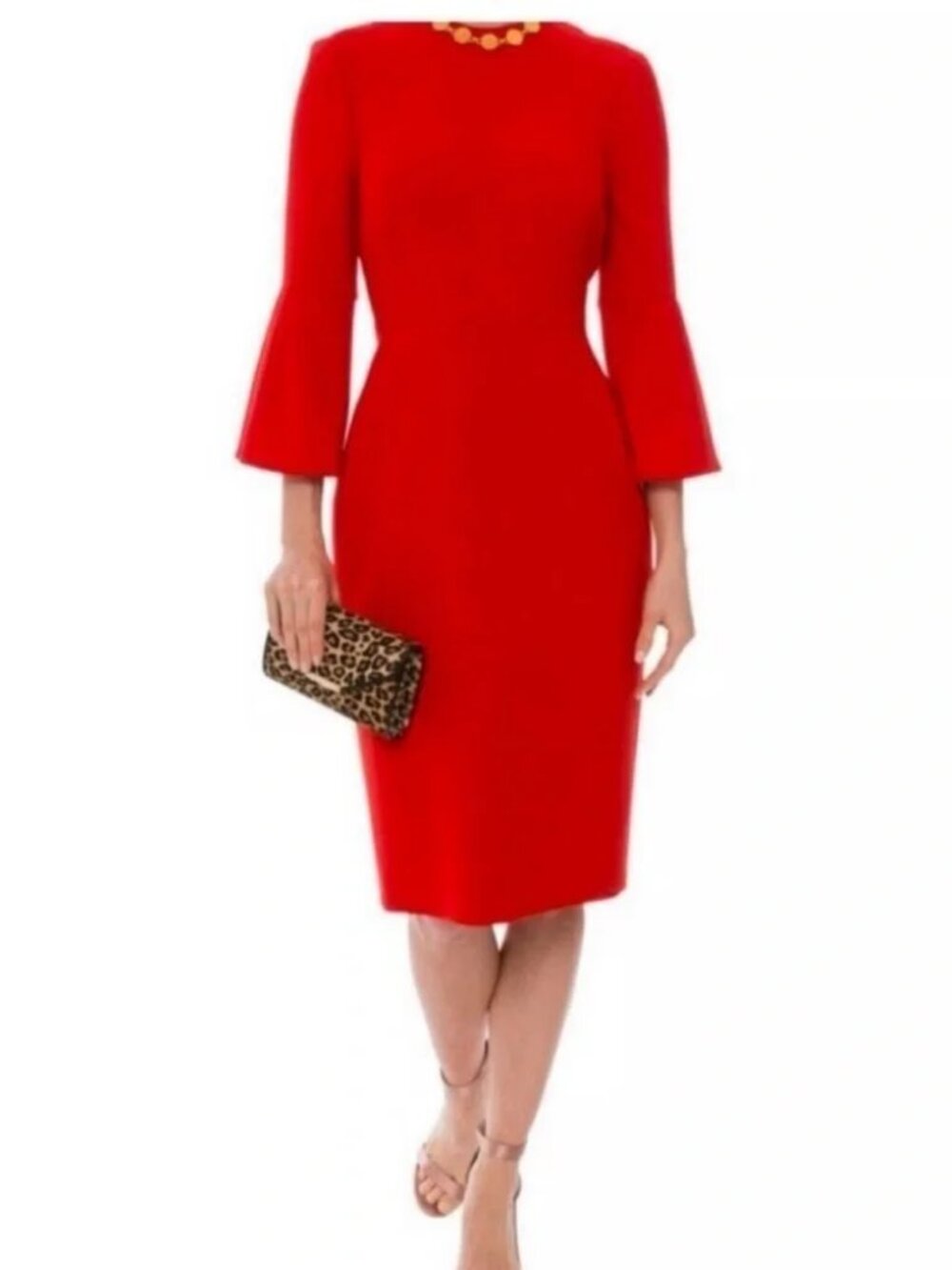 L.K. Bennett Red Midi Dress Bell Sleeve Doris 10